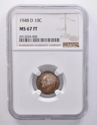 1948-D Roosevelt Dime MS67 FT NGC Beautiful Tone *7163