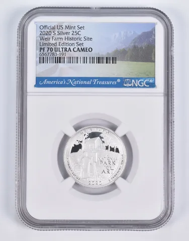 2020-S Silver PF70 ANT Weir Farm Historic Quarter Limited Edition NGC
