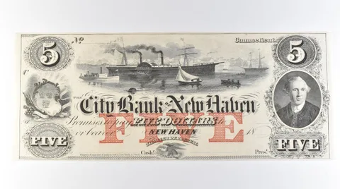 1800s $5 New Haven CT City Bank Obsolete Currency *9697