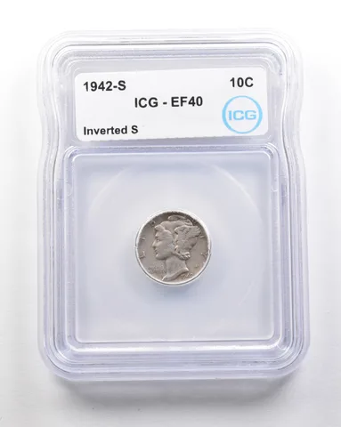 1942-S Mercury Dime Mint Error Inverted S EF40 ICG *1742