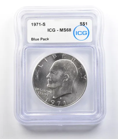 1971-S Eisenhower Silver Dollar Blue Pack MS68 ICG *9338