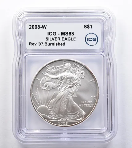 2008-W Burnished Silver Eagle Reverse Of 2007 MS68 ICG *2493