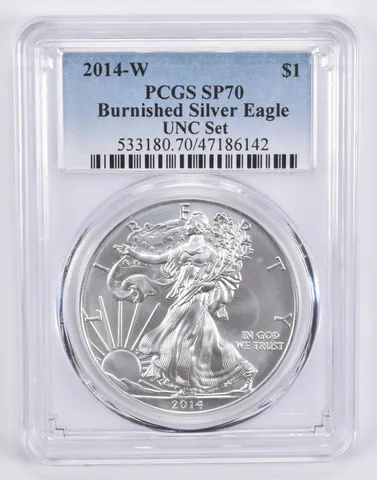 2014-W Burnished Silver Eagle Annual Set SP70 PCGS Blue Label