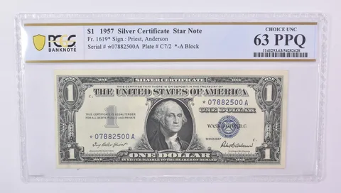 1957 $1 Silver Certificate Star Note Fr#1619* Choice Unc 63 PPQ PCGS