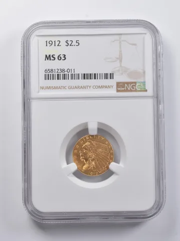 MS63 1912 $2.50 Indian Head Gold Quarter Eagle NGC a6790
