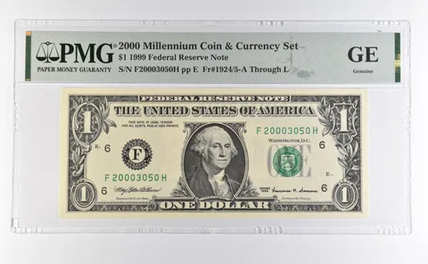 2000 Millennium Coin & Currency Set $1 1999 FRN Atlanta GA Low Serial PMG *4611