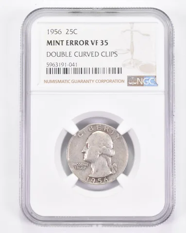 Mint Error VF35 1956 Washington Quarter - Double Curved Clips - Graded NGC a8895