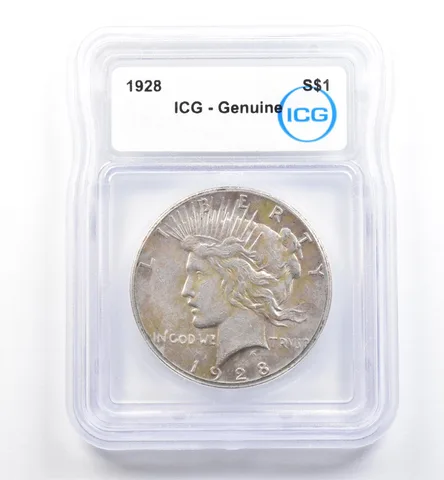 1928 Peace Silver Dollar Genuine ICG *9874