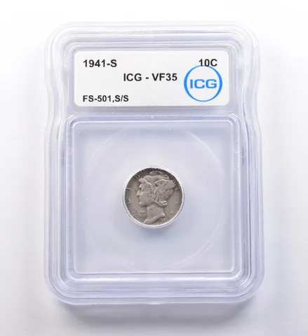 1941-S Mercury Dime FS-501, S/S VF35 ICG a9703