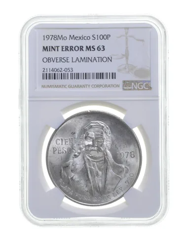 MS63 1978MO Mexico 100 Pesos Silver Coin - OBV Lamination Mint Error - NGC a3633