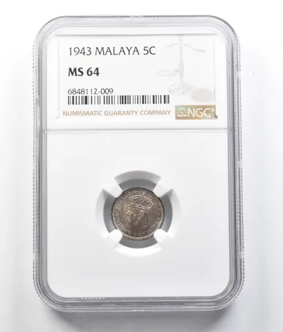 1943 Malaya 5 Cents MS64 NGC *7019