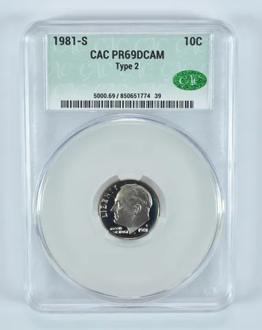 1981-S Roosevelt Dime Type 2 PR69 DCAM CAC CACg
