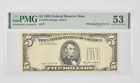 $5 1985 FRN - PMG - 53 About UNC Fr# 1978 - Missing Print Error *0907