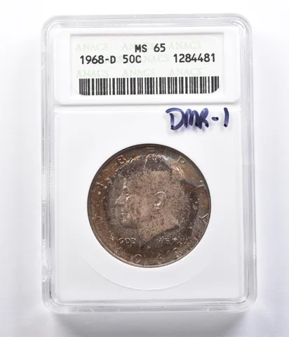 1968-D Kennedy Half Dollar MS65 ANACS DMR-1 DDO *8187