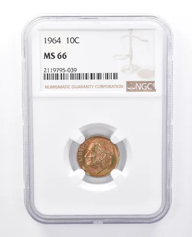 1964 Roosevelt Dime MS66 NGC Orange Tone *7980