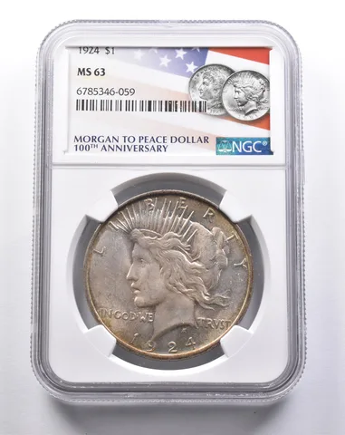 MS63 1924 Peace Silver Dollar 100th Anniversary Dollar NGC *3239
