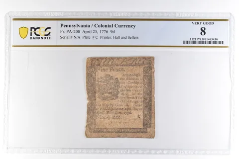 1776 9 Pence Pennsylvania Colonial Currency Fr#PA-200 Very Good 8 PCGS *4629