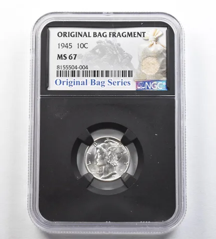 1945 Mercury Dime Original Bag Fragment MS67 NGC *0402