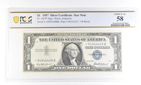 $1 1957 Silver Certificate Star Note Fr#1619* Choice AU 58 PCGS *4012