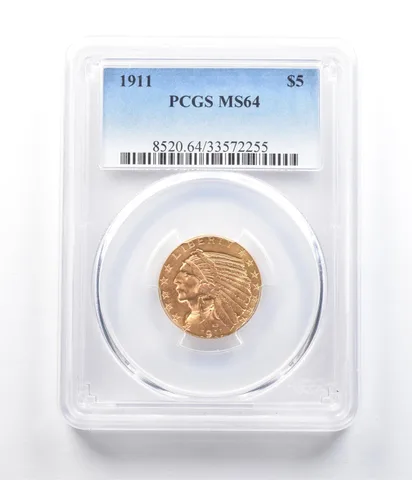 1911 $5 Indian Head Gold Half Eagle MS64 PCGS *1097