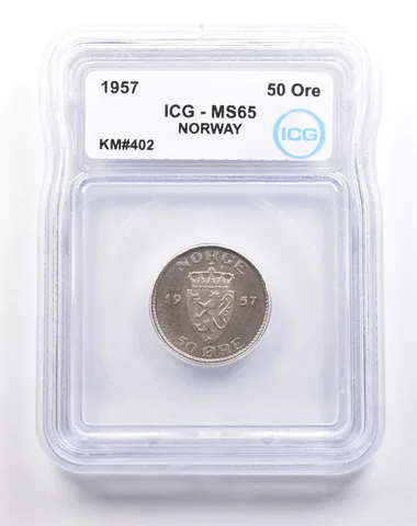 1957 Norway 50 Ore KM#402 MS65 ICG *5503
