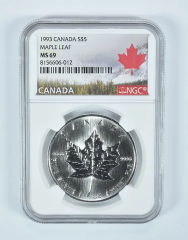 1993 Canada 5 Dollars Silver Maple Leaf MS69 NGC Canada Label