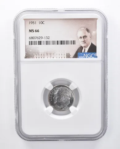 1951 Roosevelt Dime MS66 NGC Blue Tone *7946