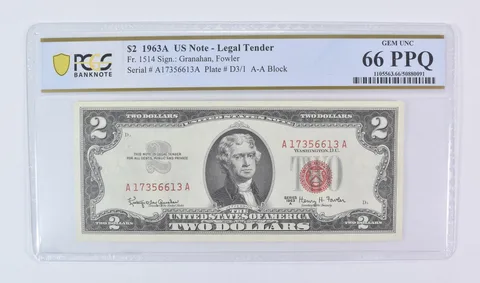 $2 1963 A US Legal Tender Fr#1514 Gem Unc 66 PPQ PCGS