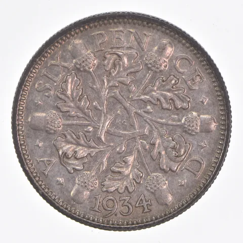 Better Date - 1934 Great Britain 6 Pence World Coin- Silver *045