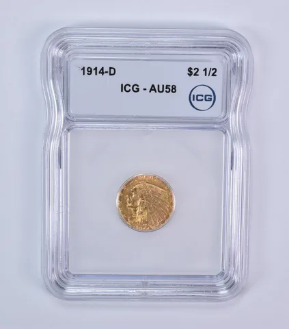 1914-D $2.50 Indian Head Gold Quarter Eagle AU58 ICG *7942
