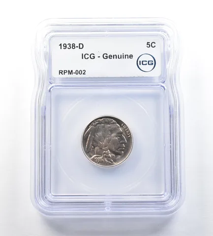 1938-D Indian Head Buffalo Nickel RPM-002 Genuine ICG *0664