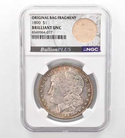 1890 Morgan Silver Dollar Original Bag Fragment BU NGC Beautiful Tone a7425