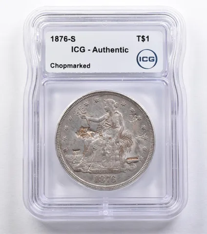 1876-S Seated Liberty Trade Dollar Chopmarked Authentic ICG *2202