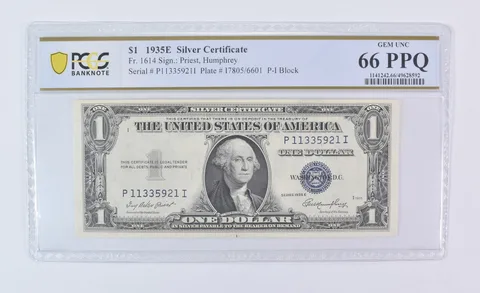 1935 E $1 Silver Certificate Fr#1614 Gem Unc 66 PPQ PCGS