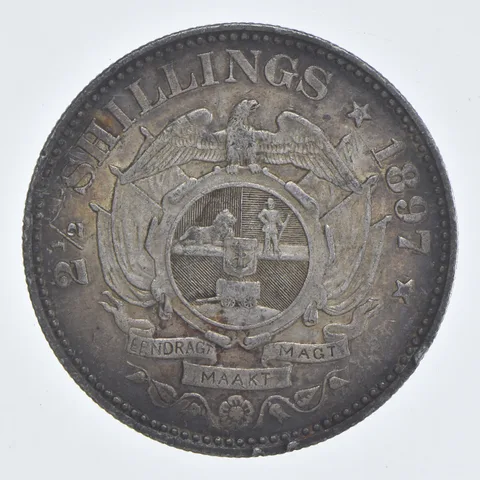 SILVER - WORLD Coin - 1897 South Africa 2 1/2 Shillings - World Silver Coin *807