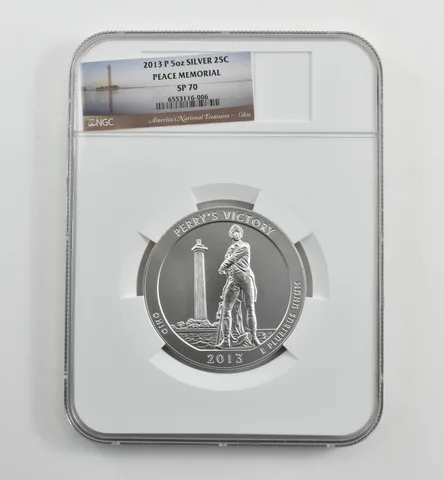 2013-P 5 Oz Silver Quarter ATB Peace Memorial SP70 NGC *1545