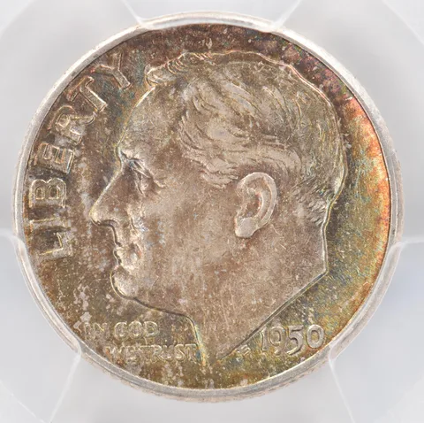 1950 Roosevelt Dime AU53 PCGS Beautiful Tone *0875