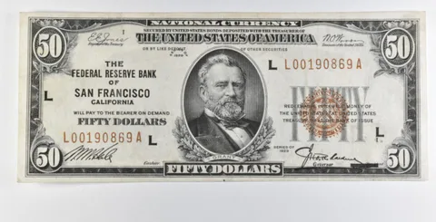 1929 $50 San Francisco VA US National Currency Brown Seal a7933