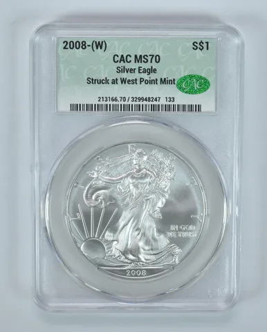 2008-(W) American Silver Eagle Struck At West Point MS70 CAC CACg