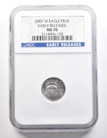 2007-W $10 American Platinum Eagle 1/10 Oz 0.1 Oz Early Releases MS70 NGC *3725