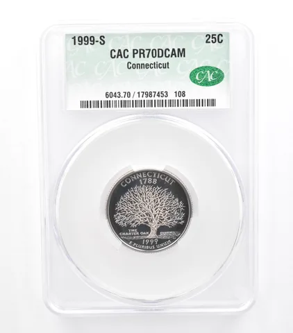 1999-S Washington State Quarter Connecticut PR70 DCAM CAC CACg Nice Tone a0983