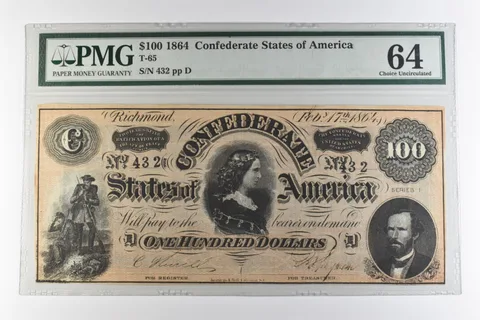 1864 $100 Confederate States of America T-65 Choice Uncirculated 64 PMG *0952