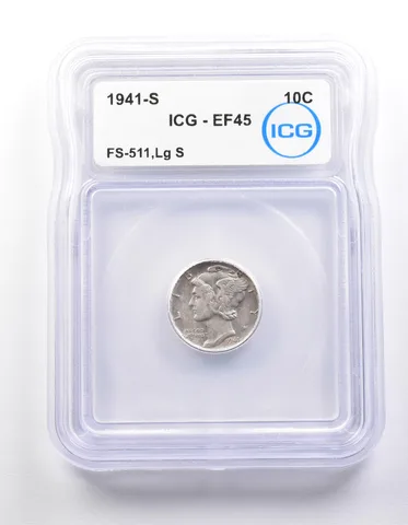 1941-S Mercury Dime FS-511 Large S EF45 ICG *9863