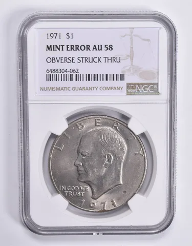 MINT ERROR AU58 1971 Eisenhower Dollar OBV Struck Thru NGC *1838