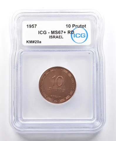 1957 Israel 10 Prutot KM#20a MS67+ RD ICG *4213