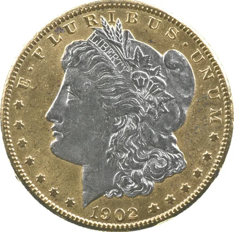 1902-O Morgan Silver Dollar Colorized Gold Plated Reverse Proof Look a0539