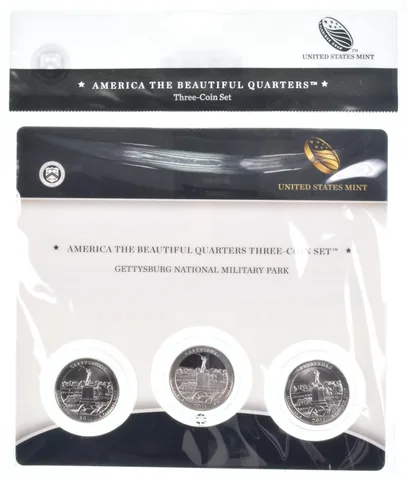2011 Gettysburg National Park PDS Proof ATB 3 Quarter Coin Set Unc BU