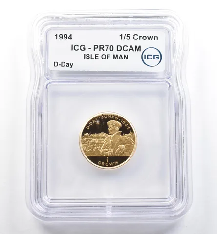 1994 Isle Of Man 1/5 Crown Gold D-Day PR70 DCAM ICG *6514