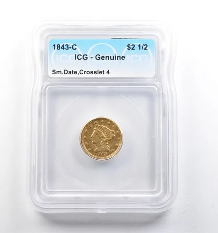 1843-C $2.50 Liberty Head Gold Quarter Eagle SD Crosslet 4 Genuine ICG *5695