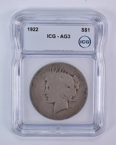 1922 Peace Silver Dollar AG3 ICG Lowball